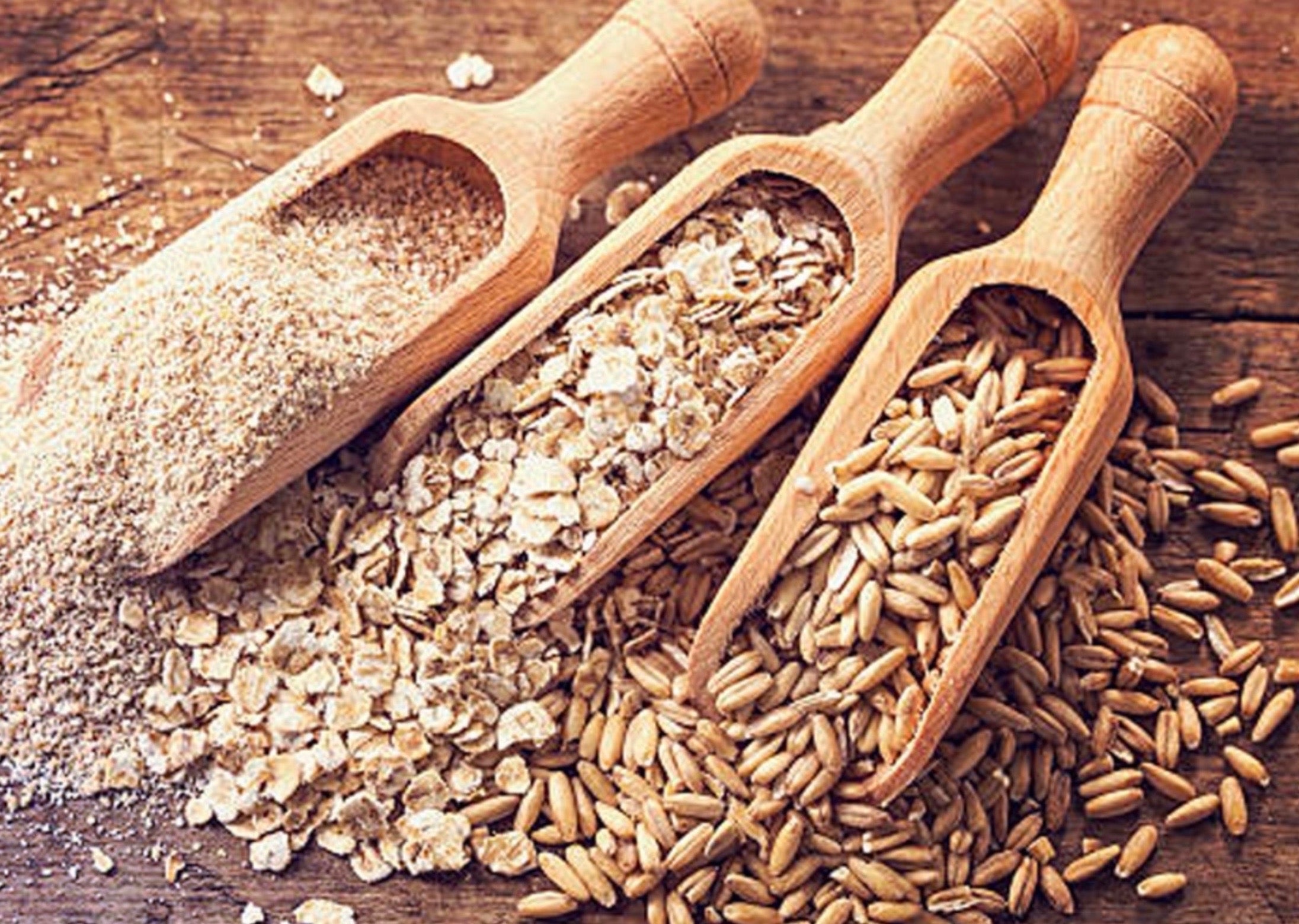 Oat Bran, Oats and the Natural Whole Oat Grain Pictured