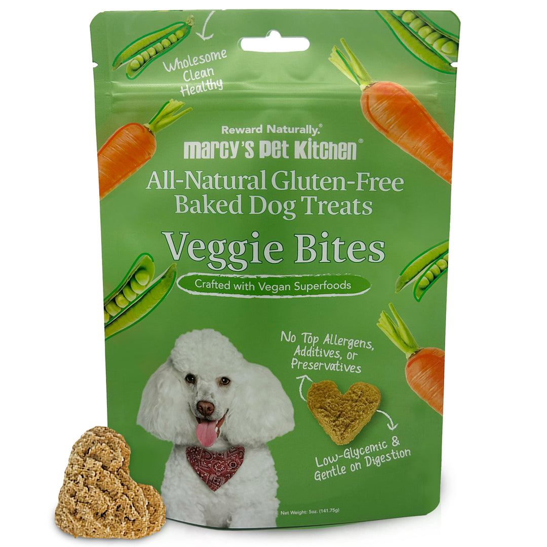 Veggie Bites dog treats in resealable bag by Marcy's Pet Kitchen
